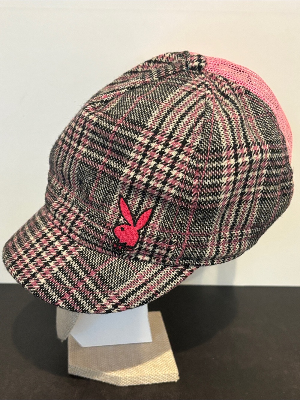 Vintage Y2K Playboy Plaid Cadet Hat Pink